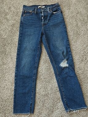 Levi's Dark Blue Straight-Leg Jeans with Distressed Knee